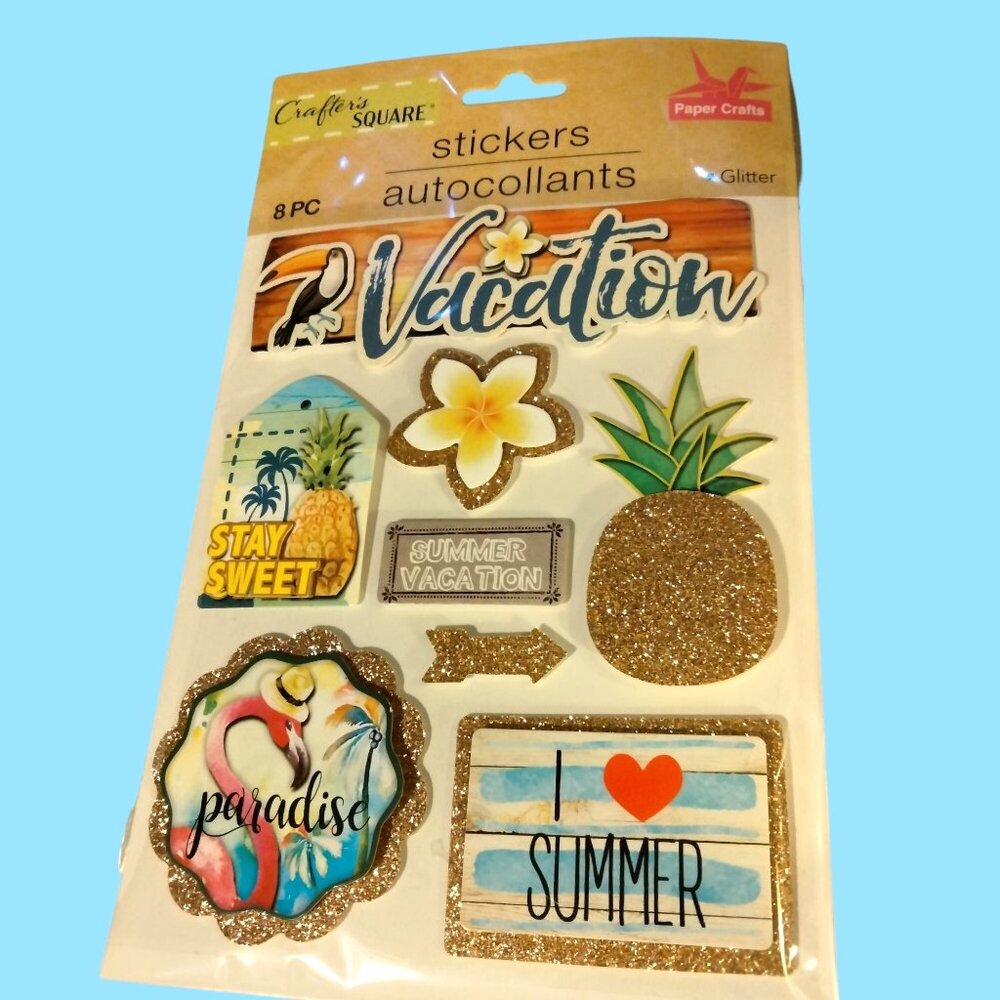 Crafters Square Vacation Stickers 3D Glitter Summer Flamingo Paradise Tropical